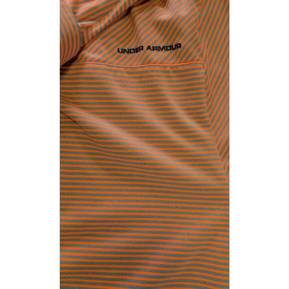 Under Armour Performance HeatGear Polo Shirt Mens XXL Orange/Gray Stripe Golf - Picture 9 of 9
